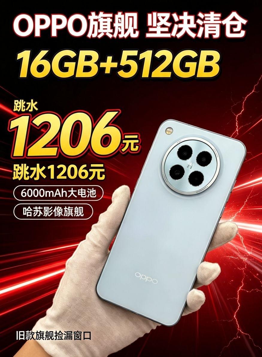 OPPO旗舰“坚决清仓”,16GB+512GB跳水1206元,6000mAh+哈苏影像